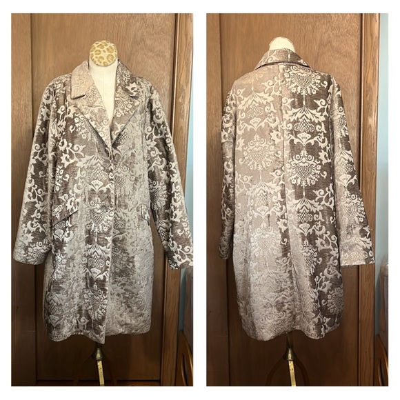 Chico’s Taupe Beige Chenille Jacquard  blazer coat SZ 2 (approx women’s 14) - Picture 2 of 7